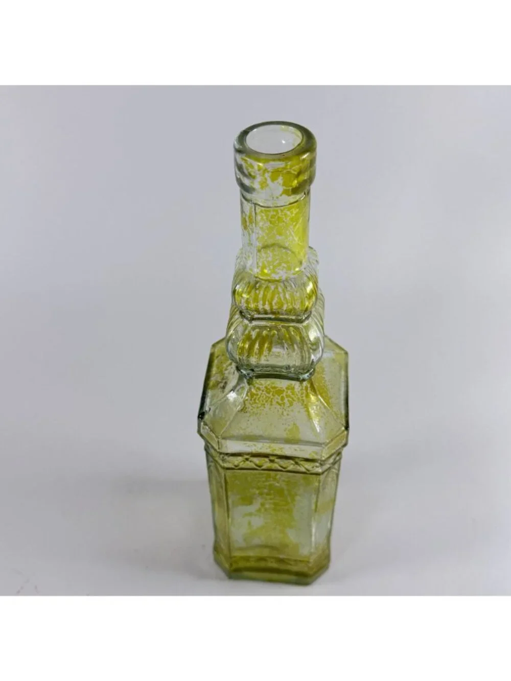 Vintage Yellow Embossed Glass Bottle 11.75